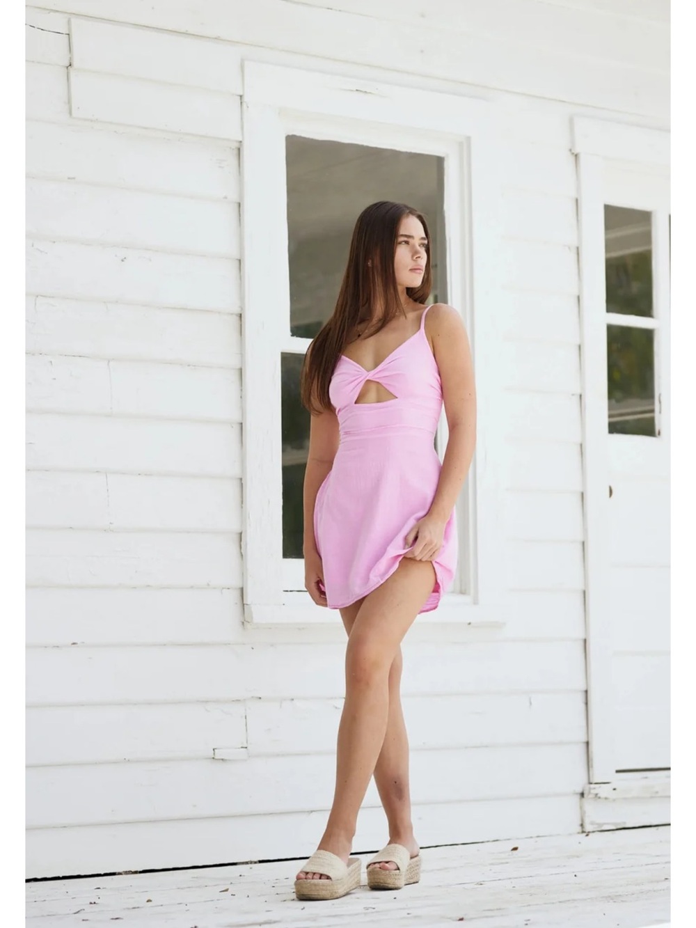 NWT Blanco by Nature Skye Twist Bust Dress Pink Guaze S Beachy Resort Vacay